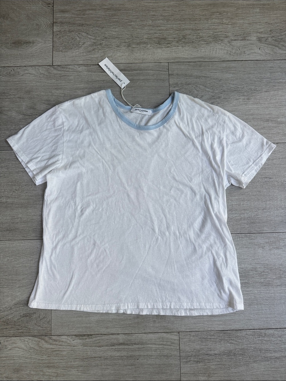 NWT Perfect White Tee Mixology Keys Ringer White Short Sleeve Tee Crewneck Large - Picture 6 of 8